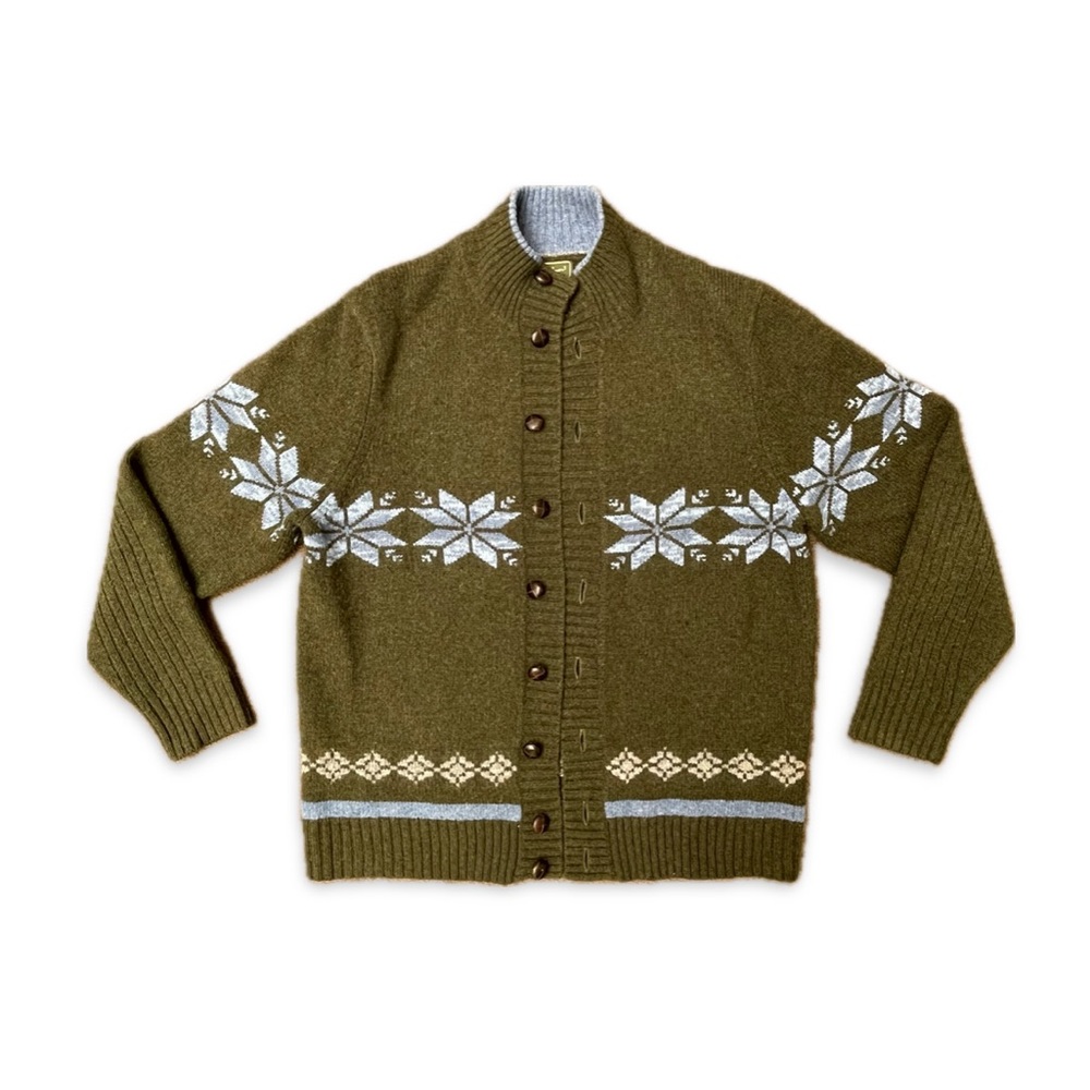 Eddie Bauer 100% Lambswool Mens Green Button Front Sweater